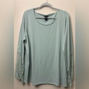 Torrid Women's Seafoam Blue long sleeve Lace Sleeve Top